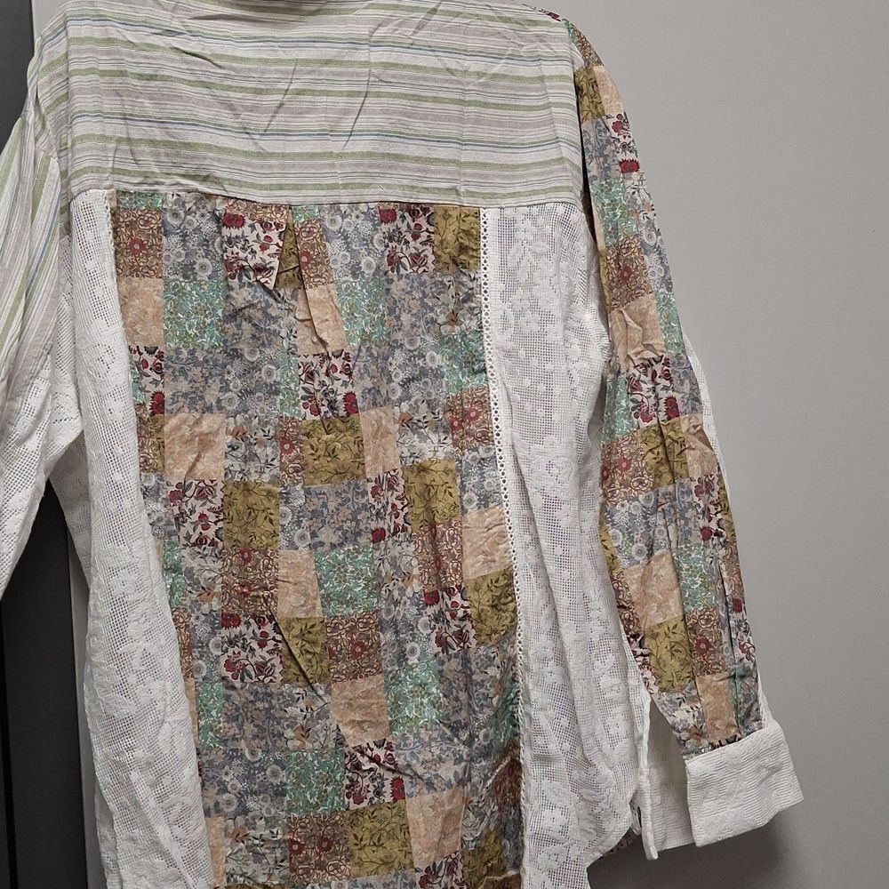 POL Oversized Button UP Boho GYPSY Shirt WITH Lace - Picture 6 of 8